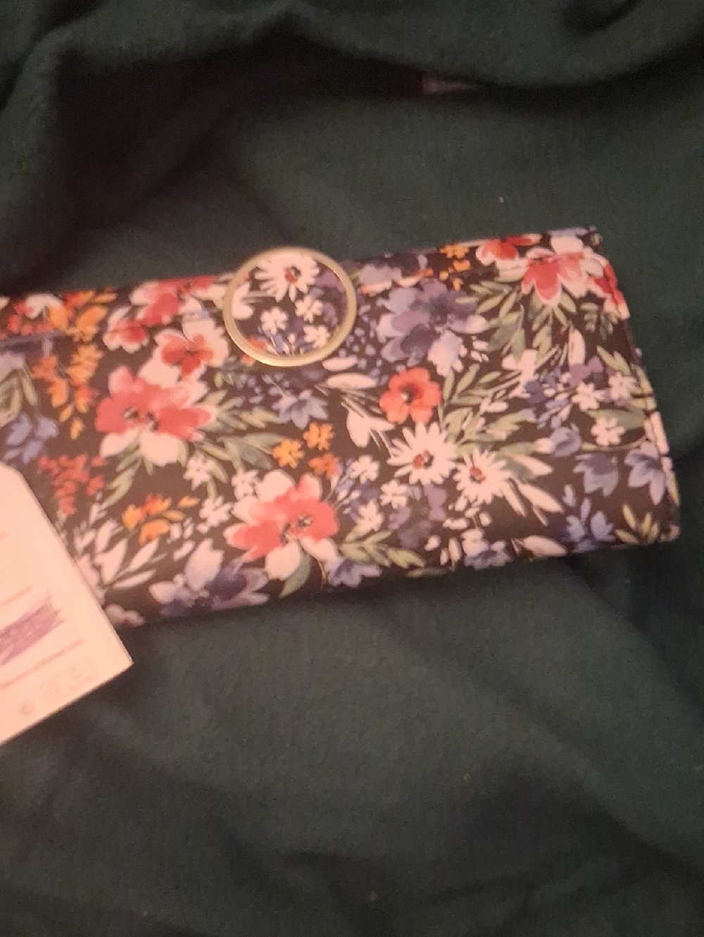 Time and Tru Navy Floral Clutch Wallet with Ring Accent